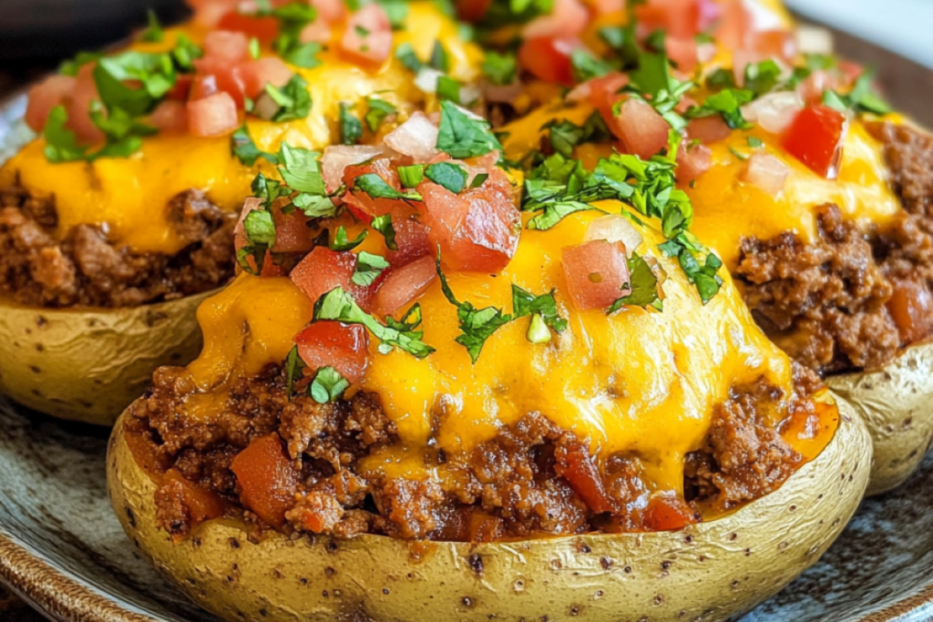 Taco Potatoes with cheese and salsa