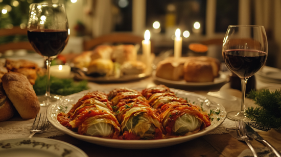 Family dinner with Italian Stuffed Cabbage Rolls