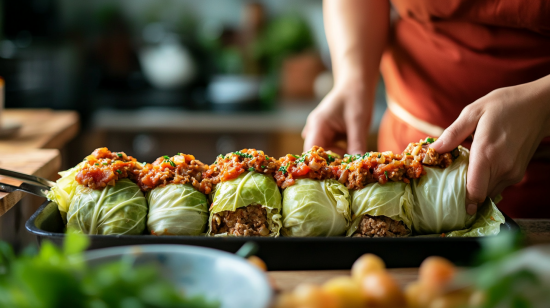 Preparing Italian Stuffed Cabbage Rolls