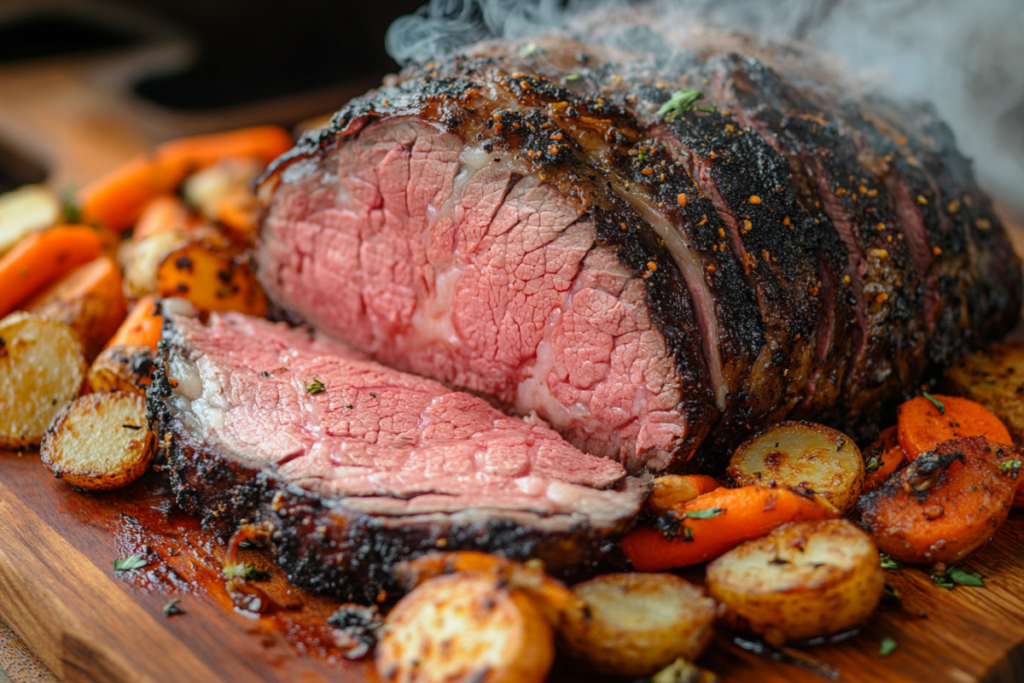 Smoky Poor Man’s Prime Rib with golden crust and tender pink interior