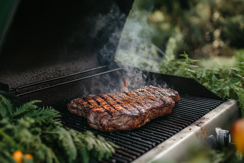 Pellet grill set to 225°F with roast on grates