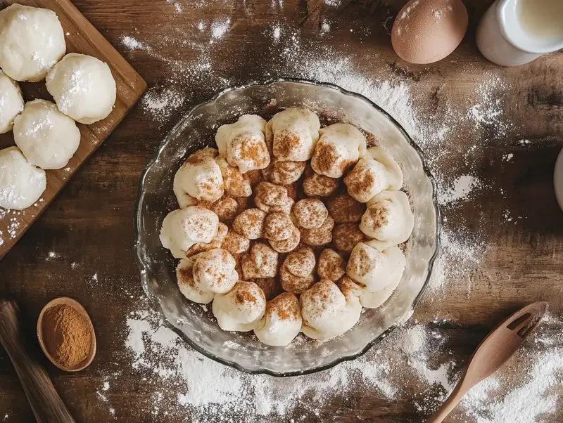  Preparing monkey bread dough in bundt pan

